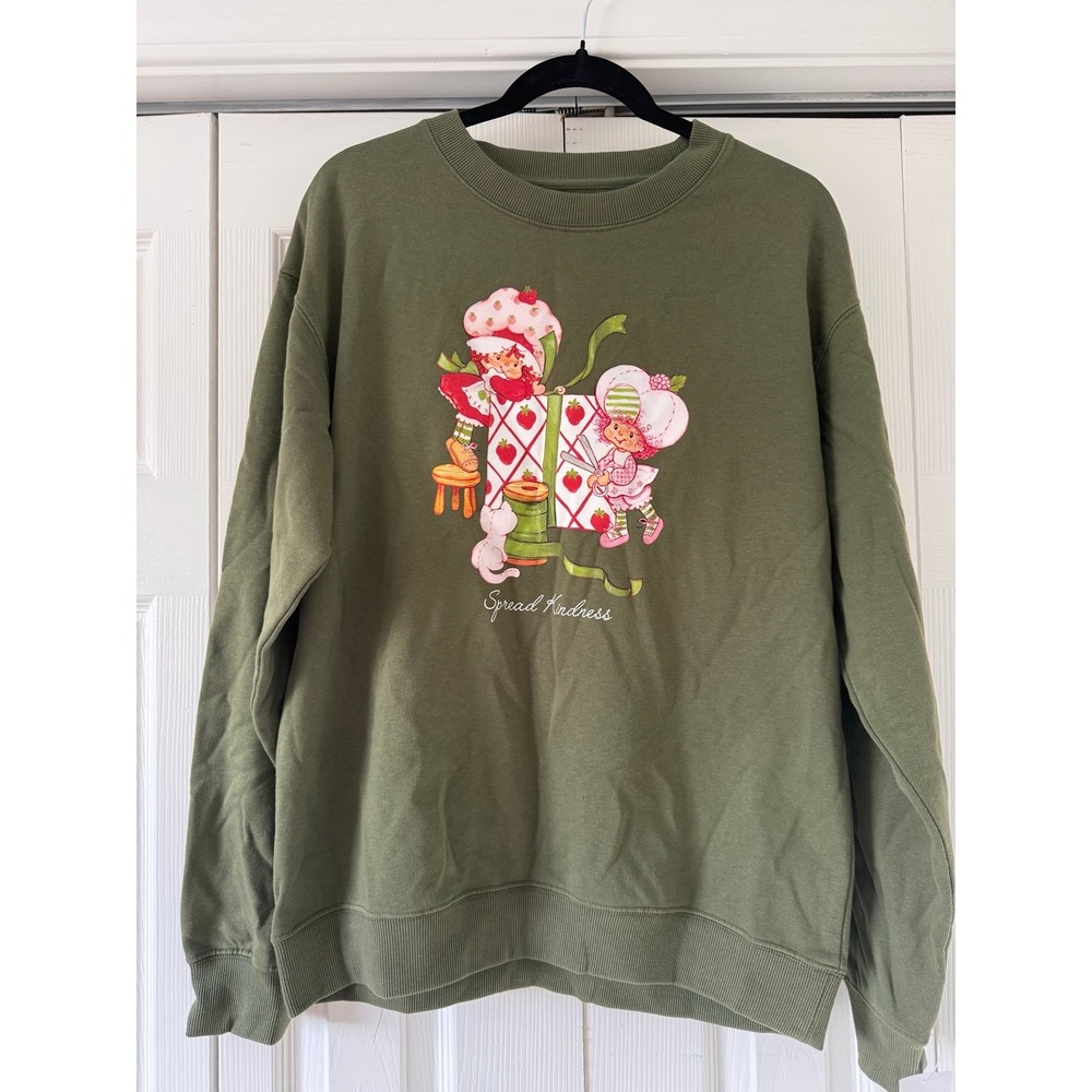 Strawberry Shortcake Spread Kindness Olive Green Graphic Sweatshirt Size M
